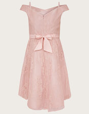 Lace Bardot Prom Dress, Pink (DUSKY PINK), large
