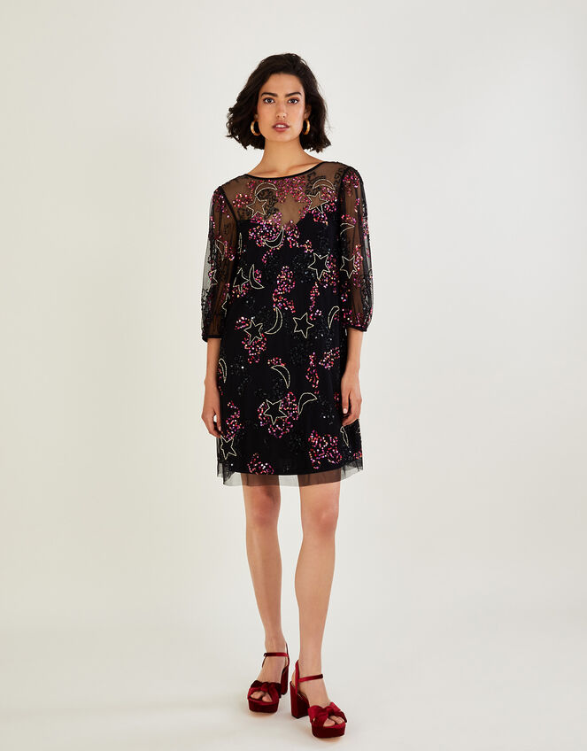 Jenna Star Sequin Tunic Dress, Black (BLACK), large