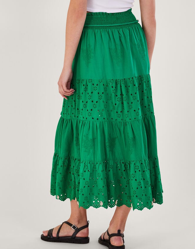 Broderie Tiered Skirt, Green (GREEN), large