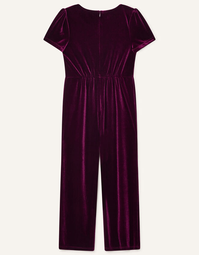 Stretch Velvet Jumpsuit, Red (BURGUNDY), large