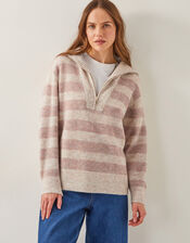 Zia Stripe Half-Zip Jumper, Natural (NATURAL), large