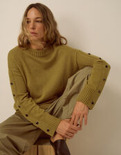 Bree Button Knit Sweater, Green (CHARTREUSE), large
