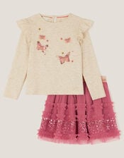 Sequin Butterfly Top & Tulle Skirt Set, Pink (PINK), large