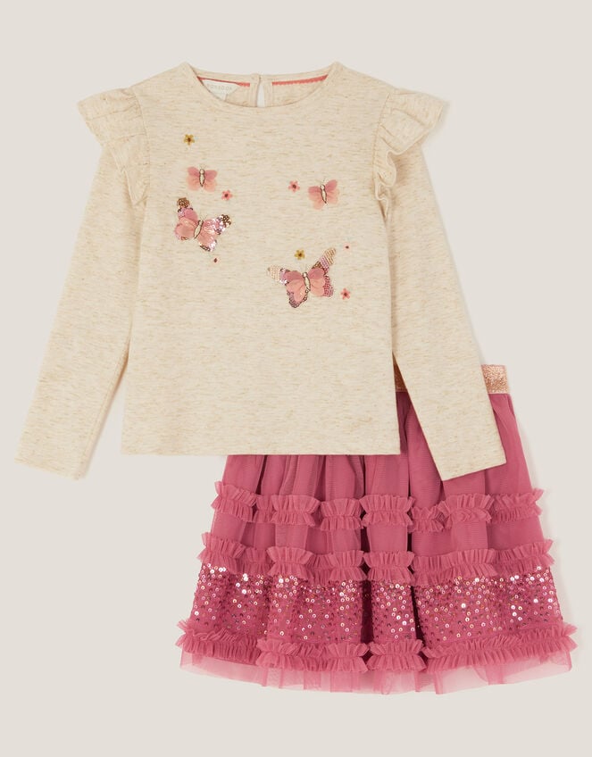 Sequin Butterfly Top & Tulle Skirt Set, Pink (PINK), large