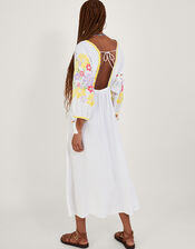 Floral Embroidered Midi Kaftan Dress, White (WHITE), large