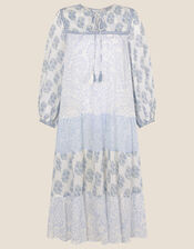 Whitley Heritage Tiered Dress in Organic Cotton, Blue (BLUE), large