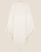 Tassel Cable Knit Poncho , , large