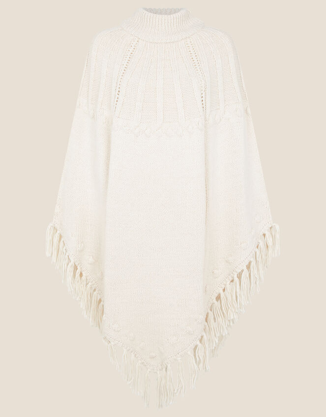 Tassel Cable Knit Poncho , , large