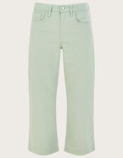Wide Leg Crop Denim Pants, Green (SAGE), large