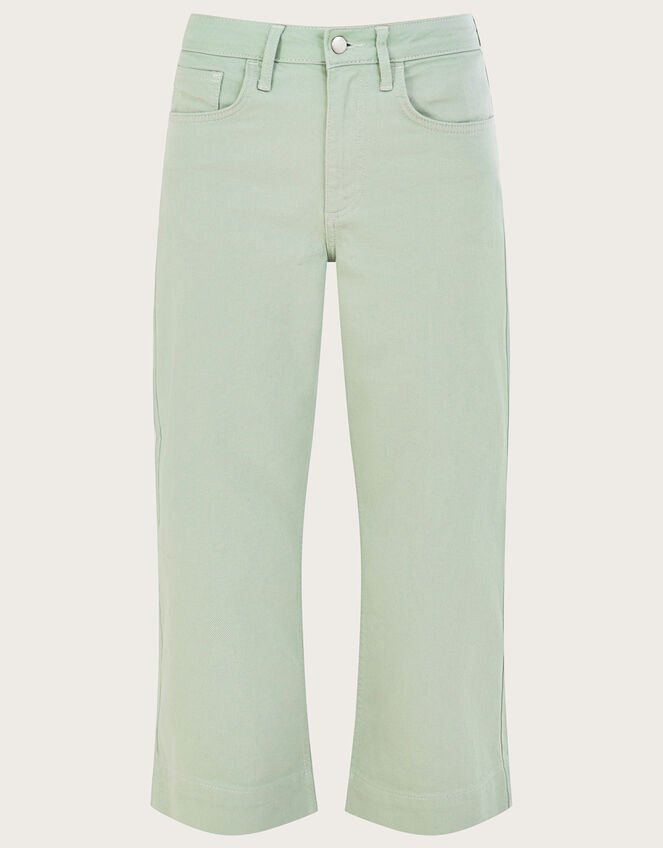 Wide Leg Crop Denim Pants, Green (SAGE), large