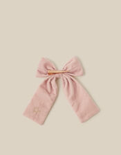 Embellished Velvet Initial Bow Clip, Pink (PINK), large