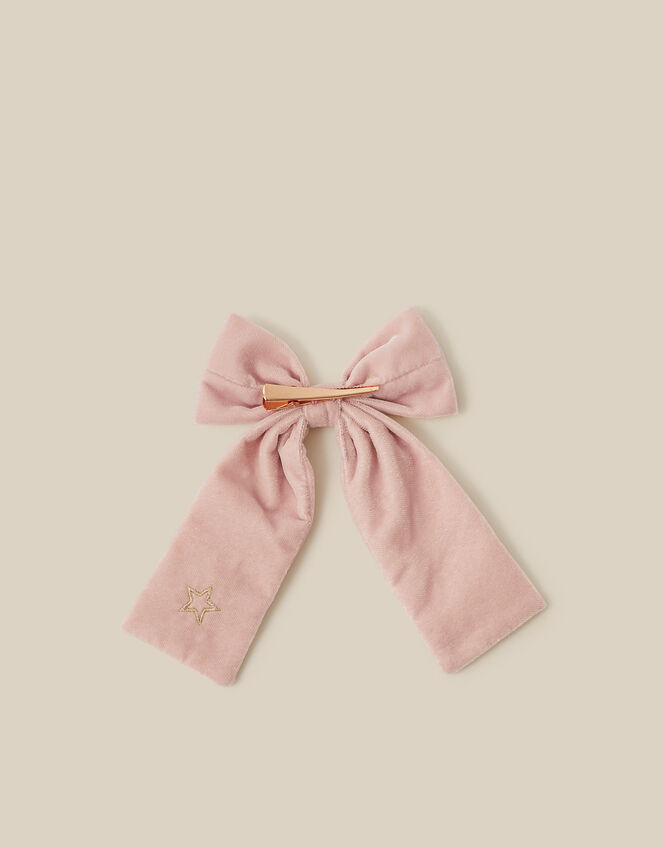 Embellished Velvet Initial Bow Clip, Pink (PINK), large