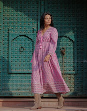 Dilli Grey Fifi Long-Sleeve Floral Midi Dress, Pink (PINK), large