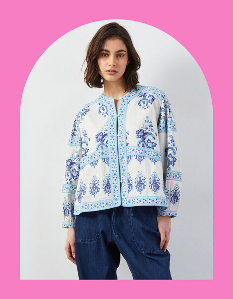 East Rita Floral Print Jacket, Blue (BLUE), large