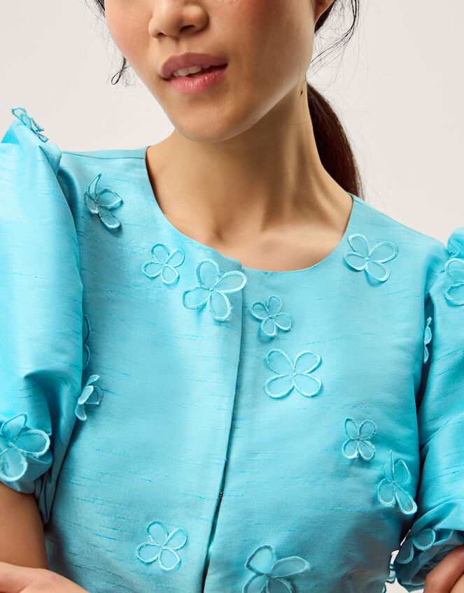 Odette Puff Sleeve Floral Appliqu&eacute; Jacket, Blue (PALE BLUE), large