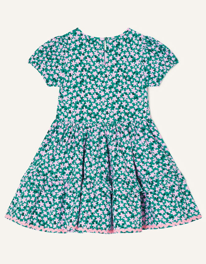 Ditsy Tiered Short Sleeve Jersey Dress, Green (GREEN), large