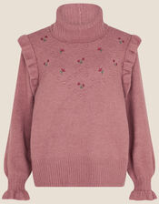 Fifi Floral Embroidered Cowl Neck Jumper, Pink (PINK), large