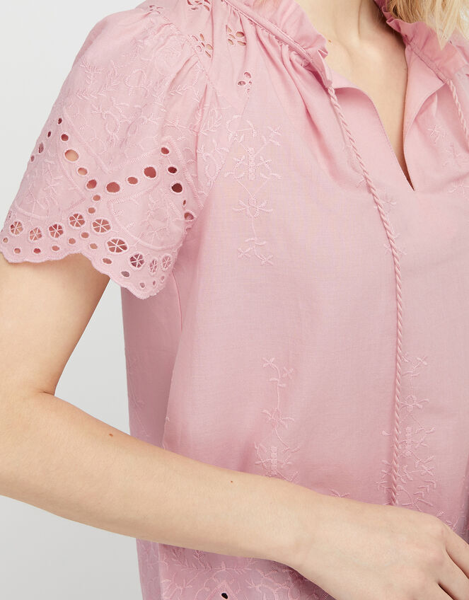 Suzie Schiffli Top in Organic Cotton, Pink (PINK), large