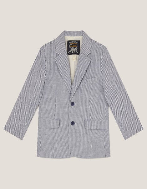 Pinstripe Cotton Blazer, Blue (BLUE), large