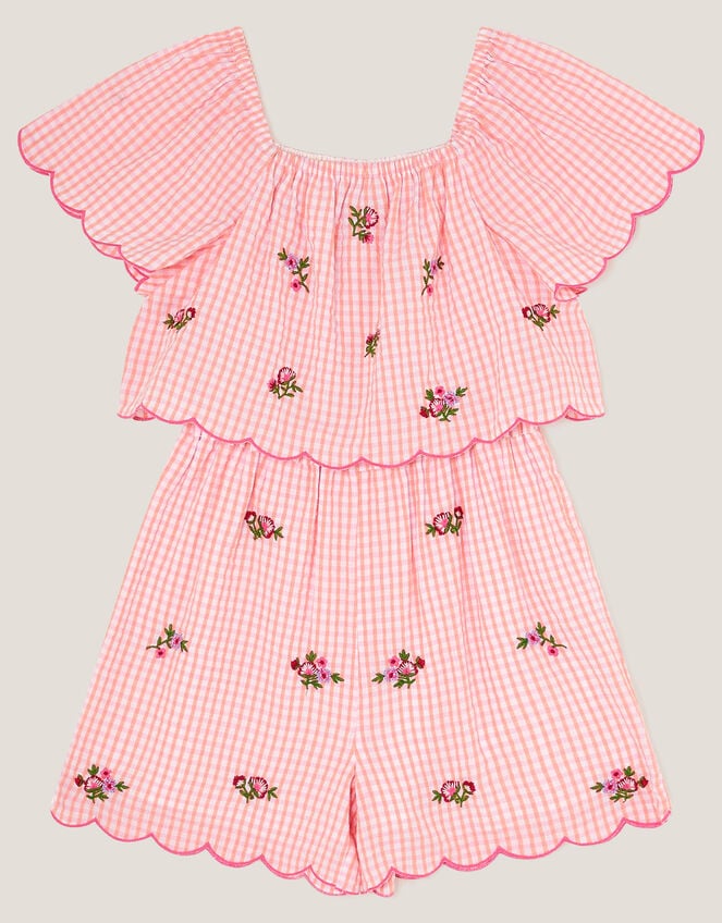 Floral Embroidered Gingham Playsuit, Pink (PINK), large
