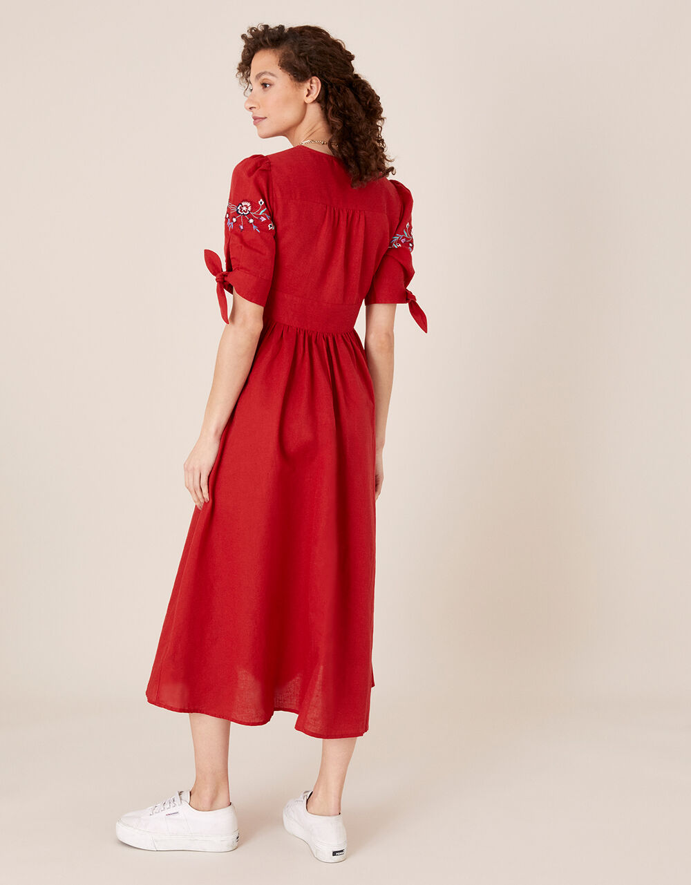 Ellaria Embroidered Red Midi Dress