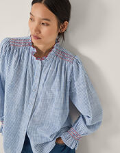 Maeve Ruffle Stripe Shirt, Blue (BLUE), large