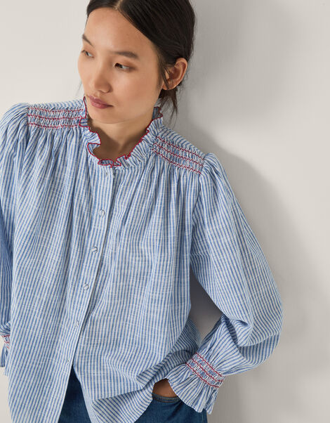 Maeve Ruffle Stripe Shirt, Blue (BLUE), large