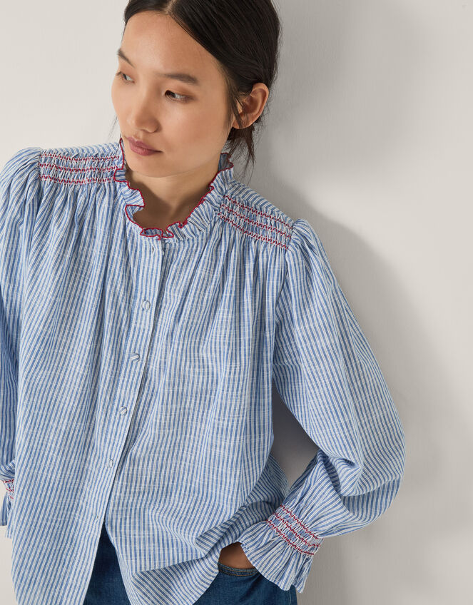 Maeve Ruffle Stripe Shirt, Blue (BLUE), large