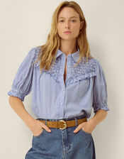 Laney Smocked Stripe Blouse, Blue (BLUE), large