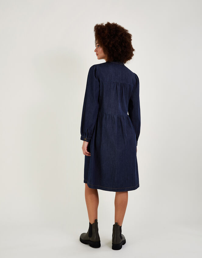 Nautical Denim Knee Length Dress in Sustainable Cotton, Blue (DENIM BLUE), large