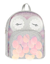 Silver Glitter Owl Backpack, , large