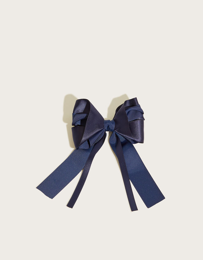 School Pleat Long Tie Bow Hair Clip, , large