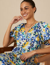 Floral Tiered Wrap Dress in Recycled Polyester, Blue (BLUE), large