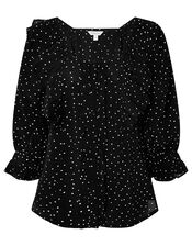 Spot Frill Blouse in Sustainable Viscose, Black (BLACK), large