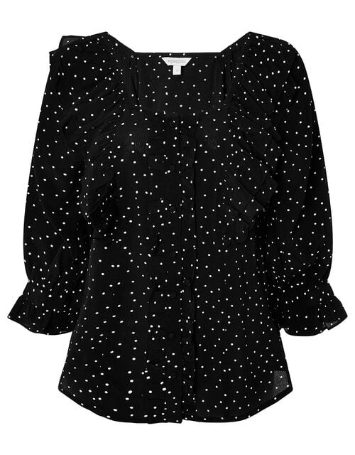 Spot Frill Blouse in Sustainable Viscose, Black (BLACK), large