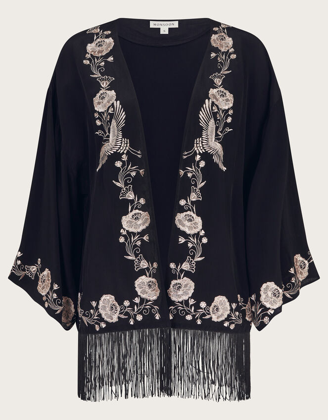 Erin Embroidered Fringe Jacket, Black (BLACK), large