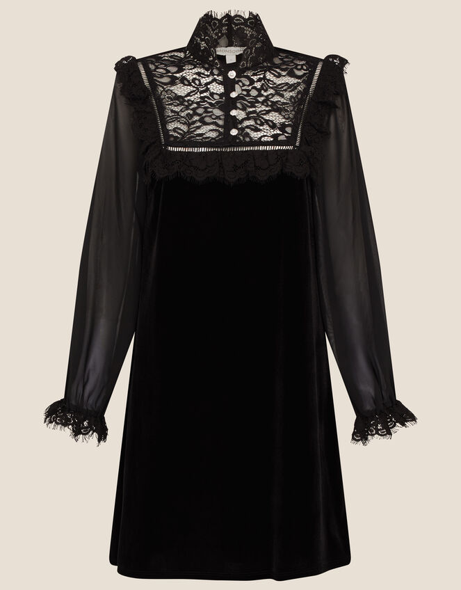 Bianca Lace Bib Velvet Dress, Black (BLACK), large