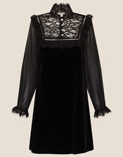 Bianca Lace Bib Velvet Dress, Black (BLACK), large
