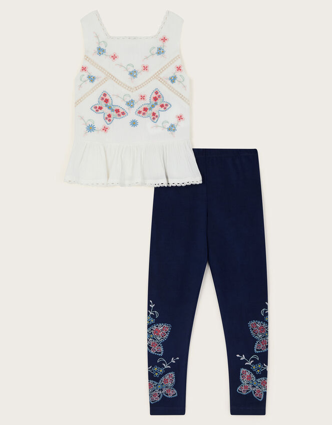 Embroidered Butterfly Top and Leggings Set, White (WHITE), large