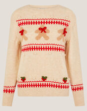 Bess Gingerbread Man Knit Jumper, Ivory (IVORY), large