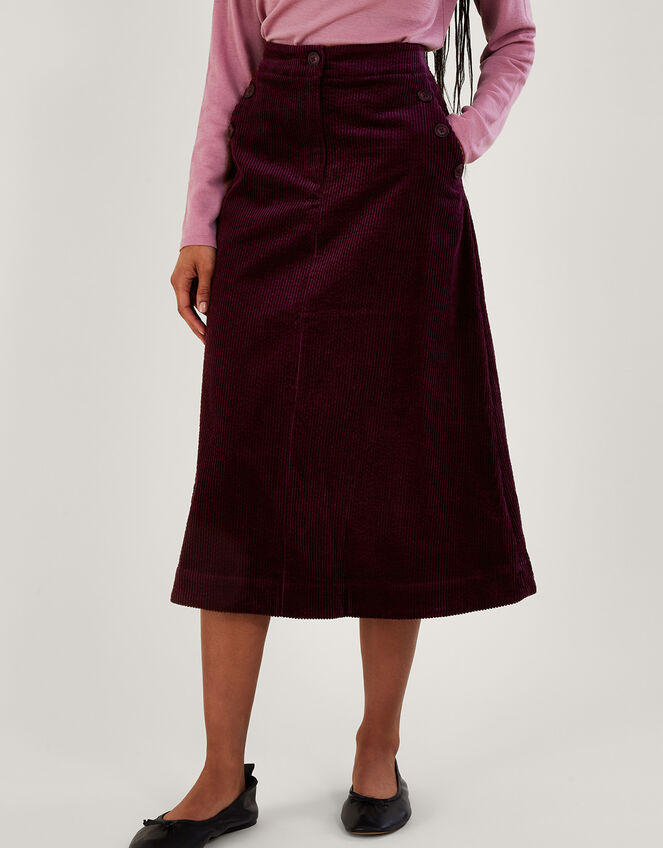 Cord Midi Skirt, Purple (PLUM), large