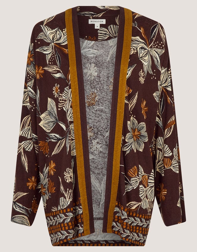 Esther Floral Linen Blend Jacket, Brown (CHOCOLATE), large