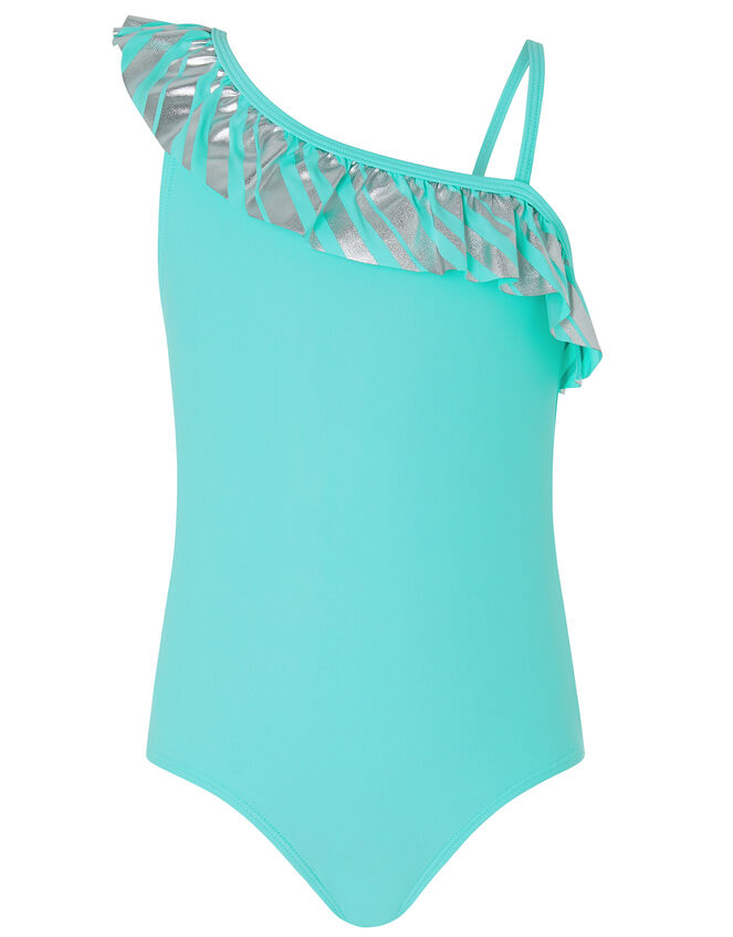 Malibu Stripe Frill Swimsuit, Blue (TURQUOISE), large