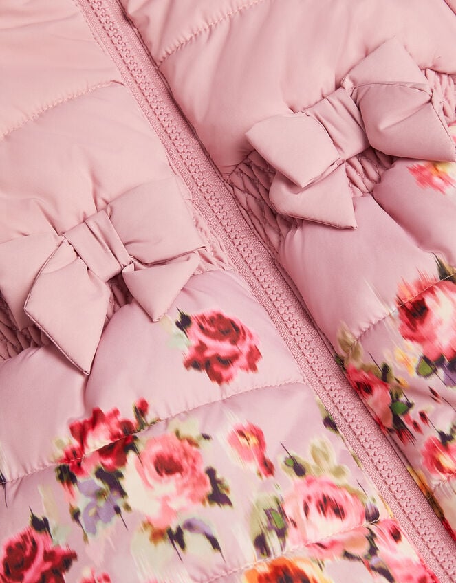 Baby Blurred Floral Print Puffer Coat, Pink (PINK), large