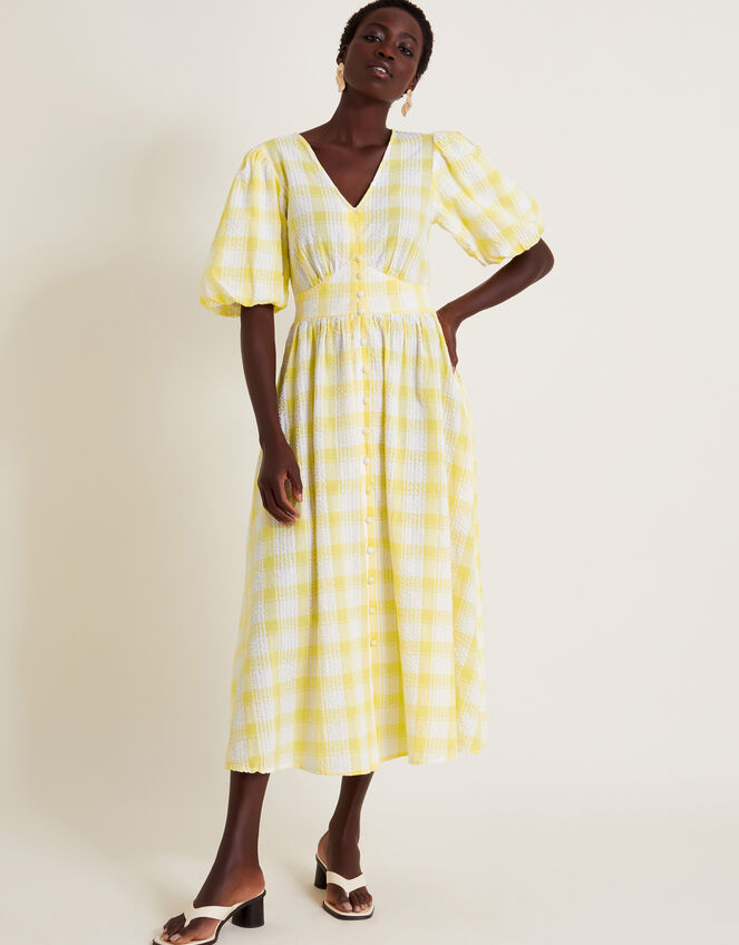 Zola Gingham Short Sleeve Midi Dress, Yellow (YELLOW), large