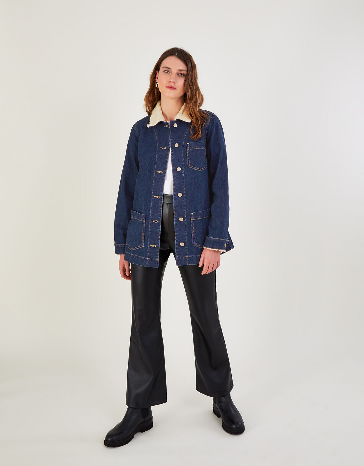 Denim Trucker Borg Collar Jacket Blue