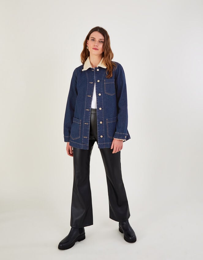 Denim Trucker Borg Collar Jacket, Blue (DENIM BLUE), large