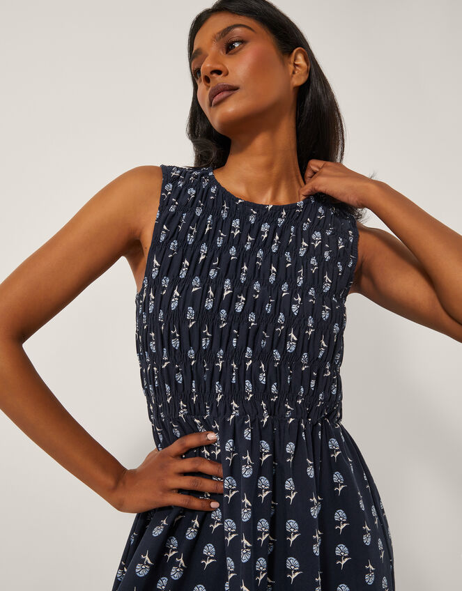 Deniz Sleeveless Floral Midi Dress, Blue (NAVY), large