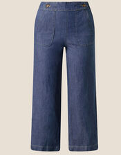 Wide Leg Crop Pull On Hemp Denim Jeans, Blue (DENIM BLUE), large