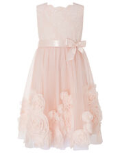 Macaroon Occasion Dress with 3D Flowers, Pink (PINK), large
